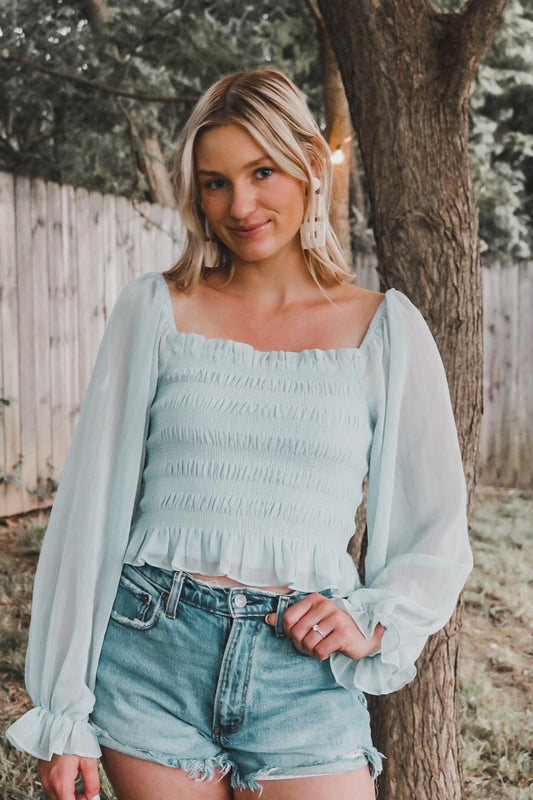 Sheer Sleeve Ruffle Top