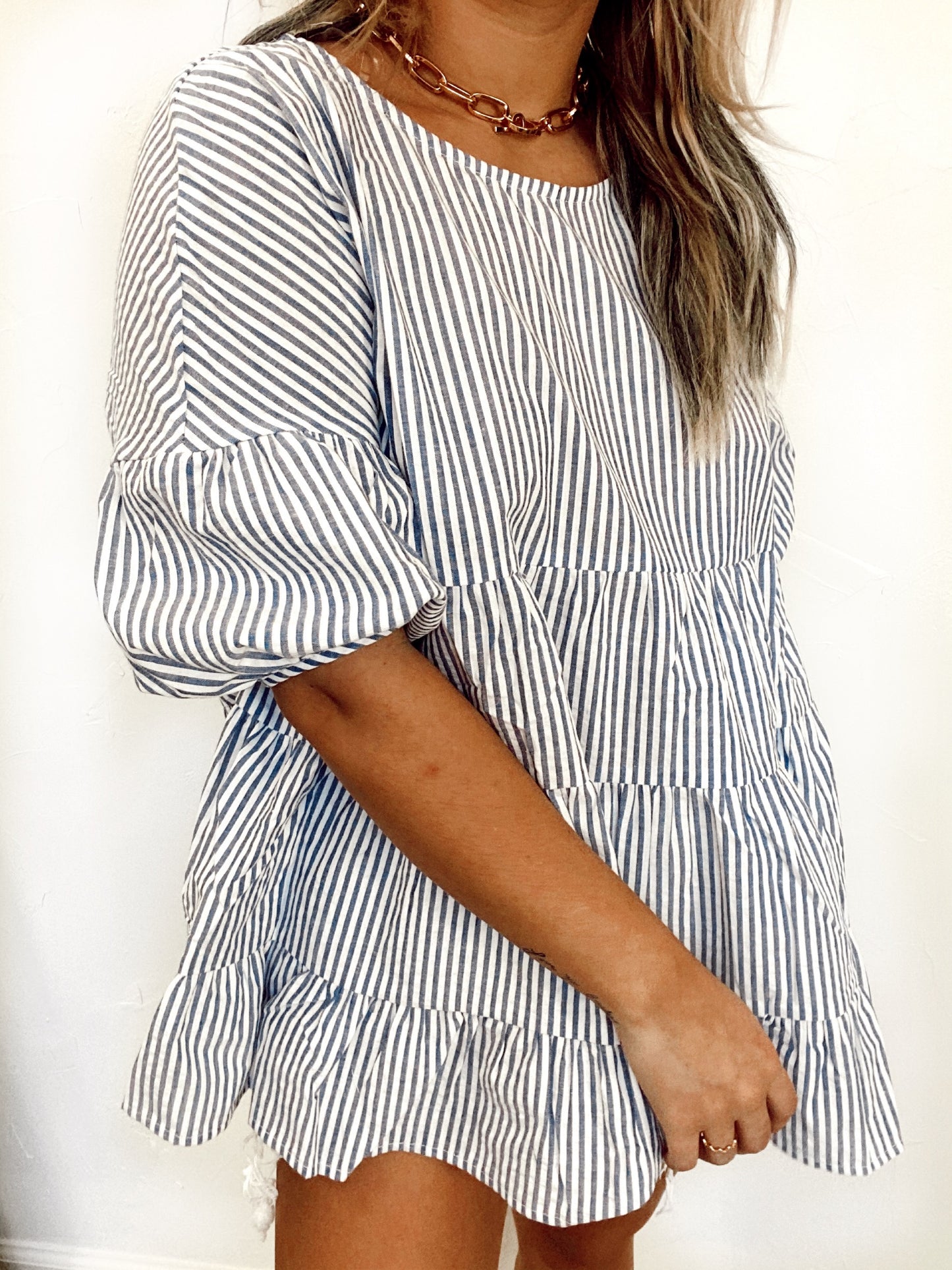 Striped Puff Sleeve Babydoll Top