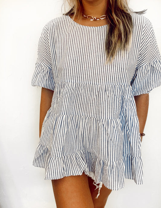 Striped Puff Sleeve Babydoll Top