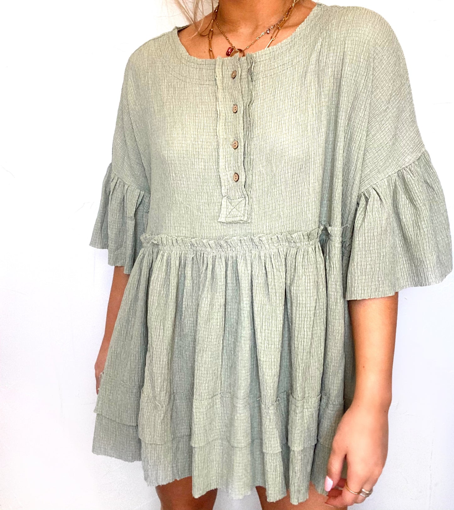 Sage Bell Sleeve Babydoll Top