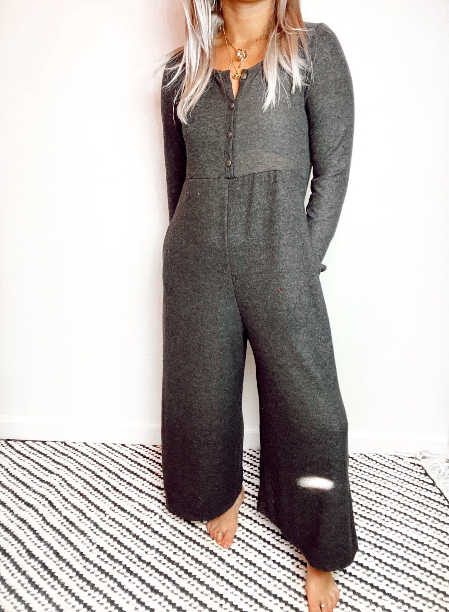 Gray Button Up Jumpsuit