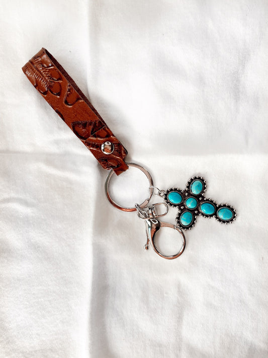 Leather Turquiose Pendant Keychain