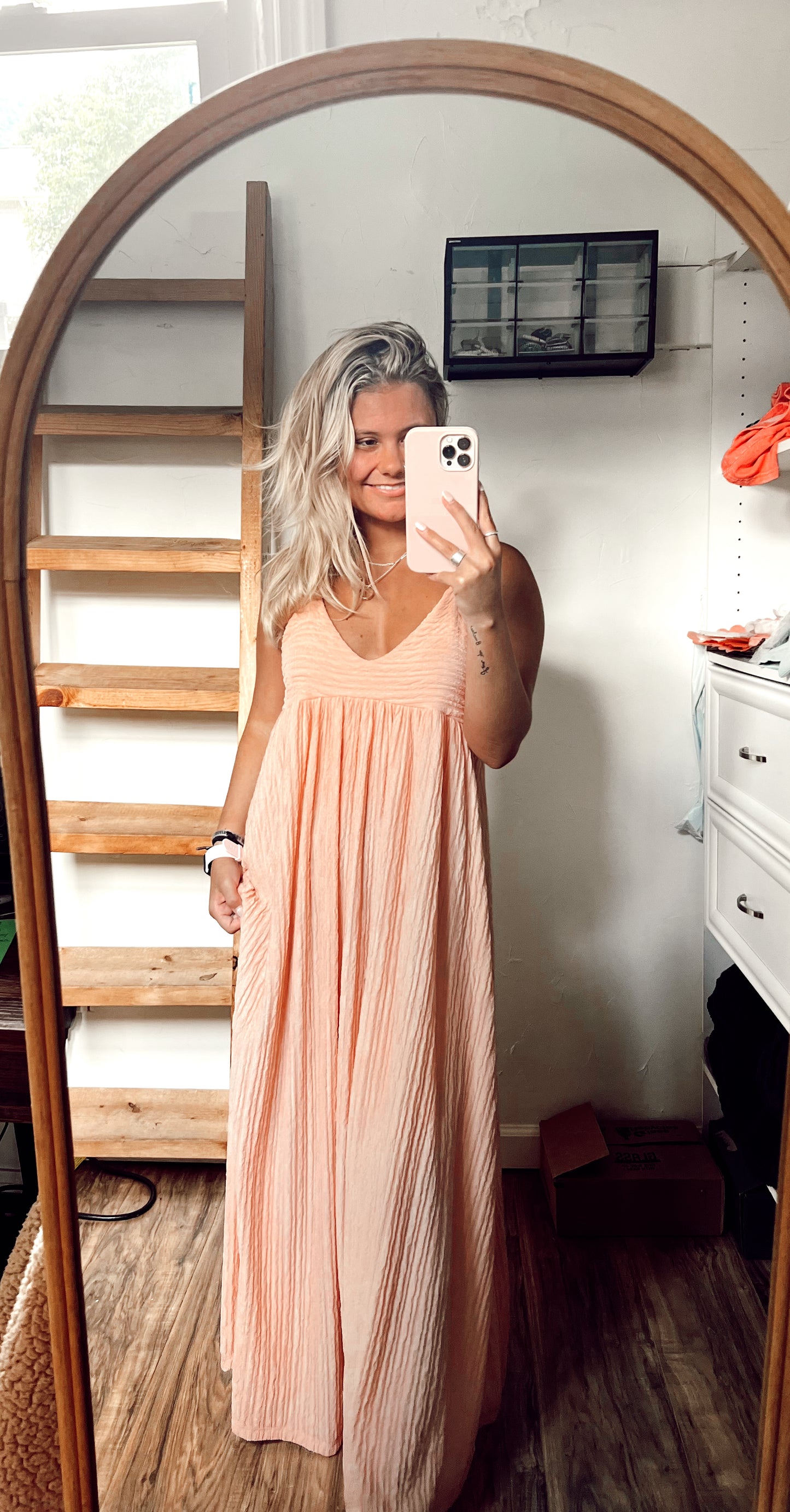 Peach Textured Maxi Dress